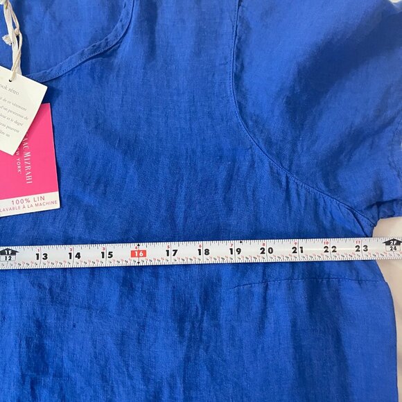 Isaac Mizrahi. Women's blouse in blue, short sleeves, 100% linen. Made in India - Picture 3 of 6